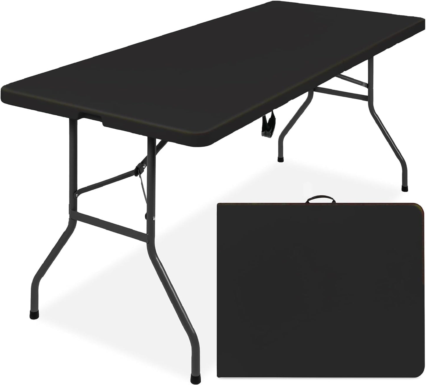 Simpli-Magic 8ft Portable Plastic Folding Table – Indoor & Outdoor Heavy-Duty Foldable Utility Table w/Handle for Party & Camping (Black)