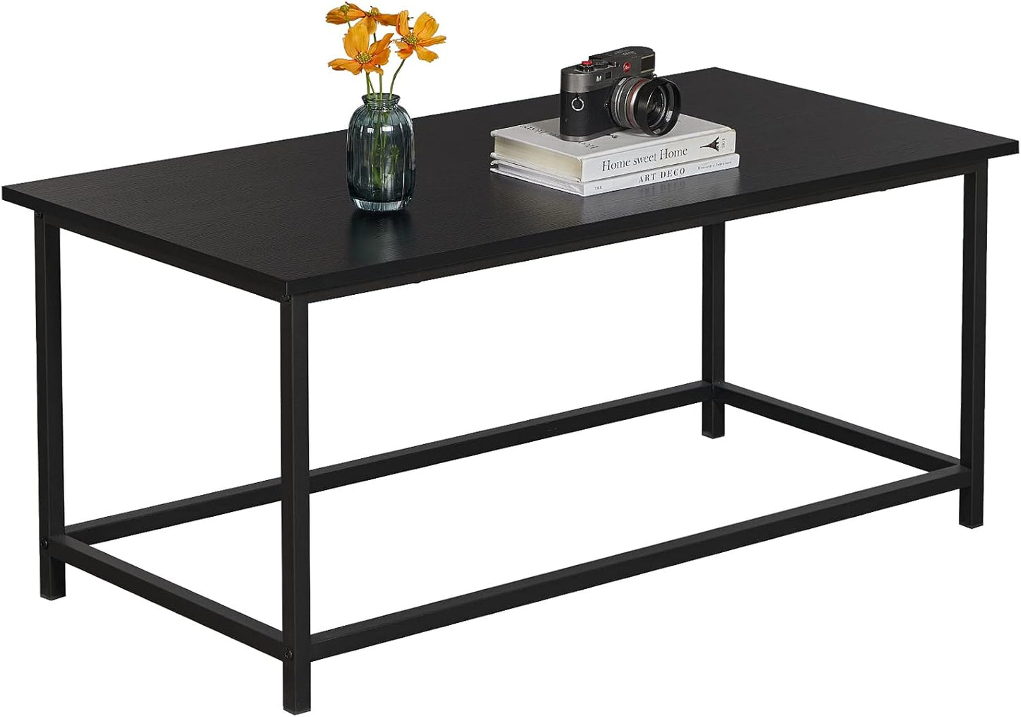 SAYGOER Small Rectangular Coffee Table Simple Modern Open Design Minimalist Center Table for Living Room Small Spaces, Easy Assembly, 31.5 x 15.7 x 17.7, Gray Black