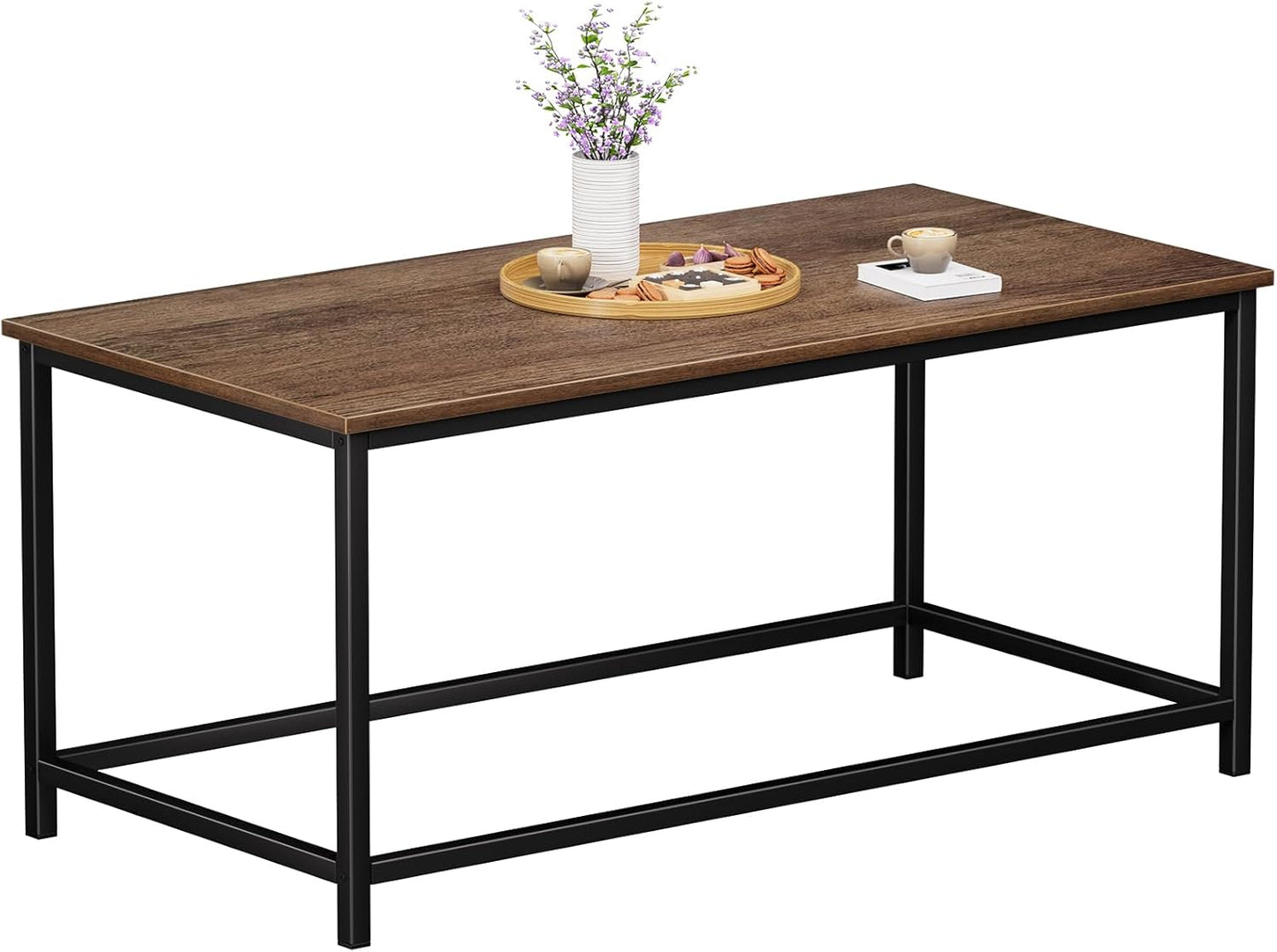 SAYGOER Small Rectangular Coffee Table Simple Modern Open Design Minimalist Center Table for Living Room Small Spaces, Easy Assembly, 31.5 x 15.7 x 17.7, Gray Black