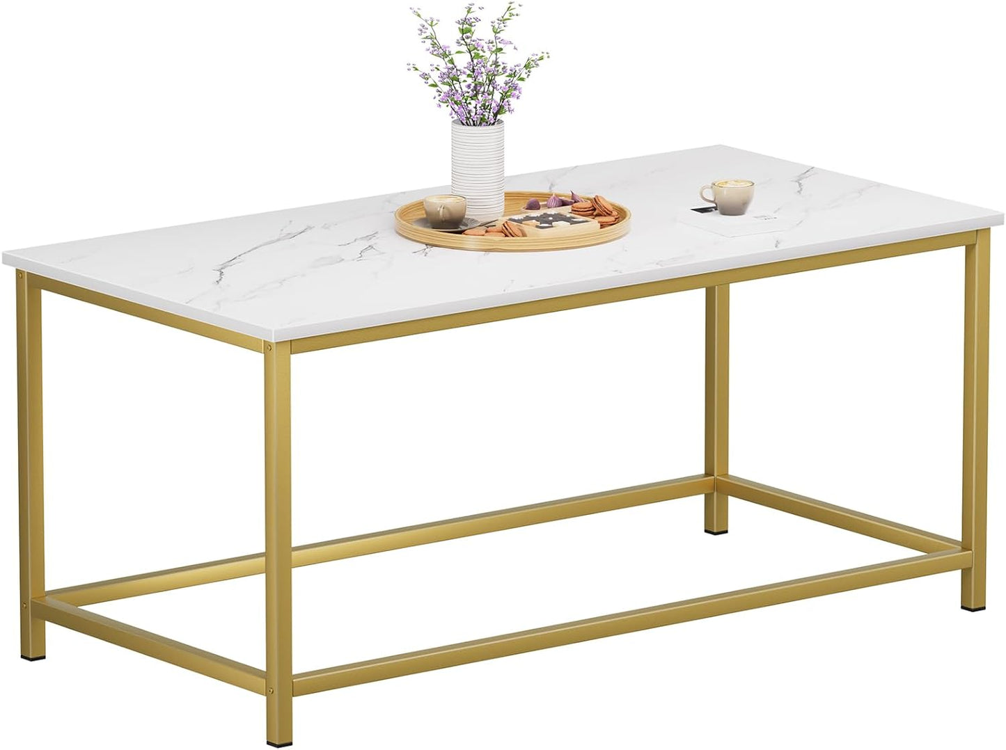 SAYGOER Small Rectangular Coffee Table Simple Modern Open Design Minimalist Center Table for Living Room Small Spaces, Easy Assembly, 31.5 x 15.7 x 17.7, Gray Black