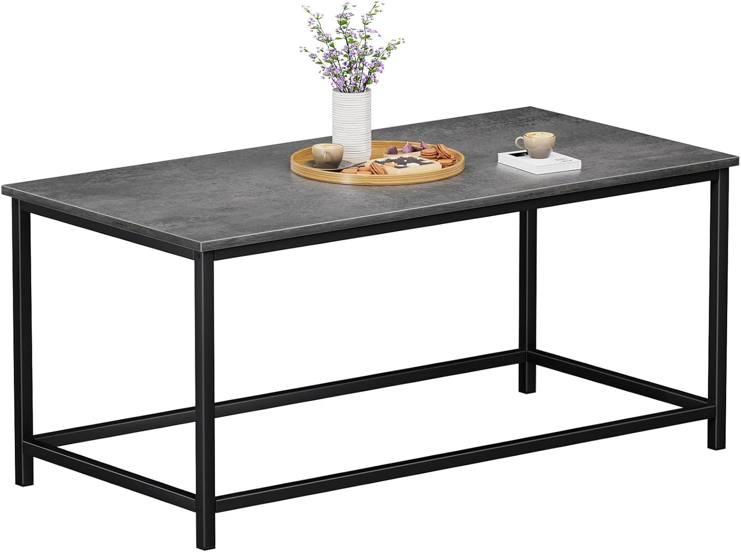 SAYGOER Small Rectangular Coffee Table Simple Modern Open Design Minimalist Center Table for Living Room Small Spaces, Easy Assembly, 31.5 x 15.7 x 17.7, Gray Black