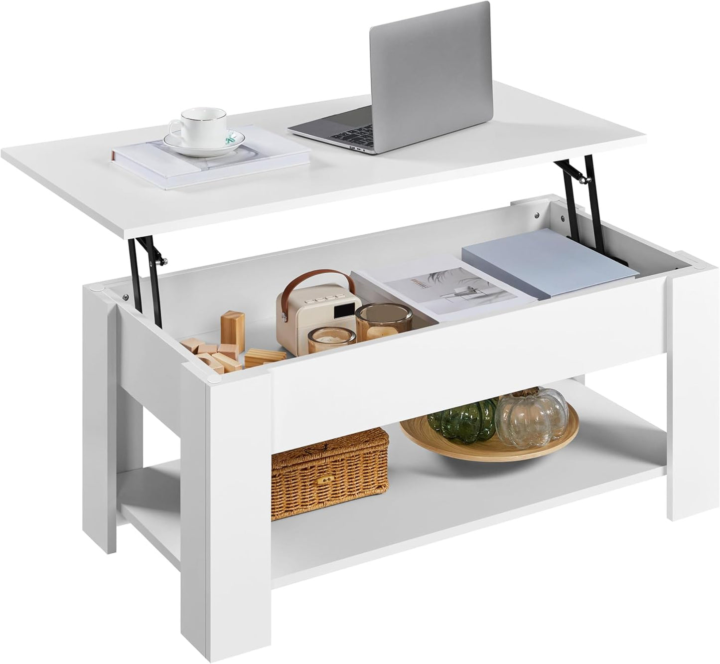 Yaheetech Wooden Coffee Table, Lift Top Coffee Table with Large Hidden Storage Shelf, Lift Tabletop Dining Tables for Living Room, Home Small Space, 38.6in, Black