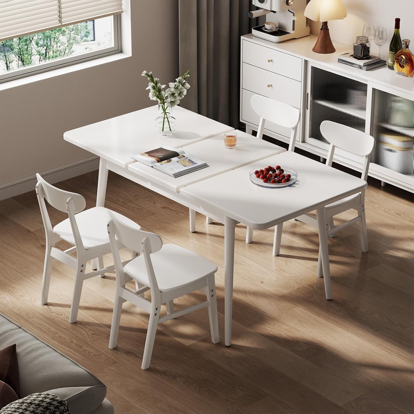 Solid Wood Extendable Dining Table for 4-8 People with Seamless Extension from 47.2 to 63 Inches, Easy Assembly, Expandable Tables for Small Spaces, Dining Room, Kitchen, Living Room, Walnut