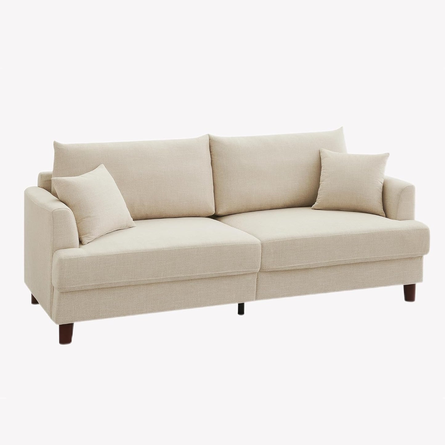 81" 3 Seater Couch, Includes 2 Matching Pillows, Sofa with Removable & Machine-Washable Covers, Spring-Loaded Cushions, Easy Assembly (Beige, 3 Seater)
