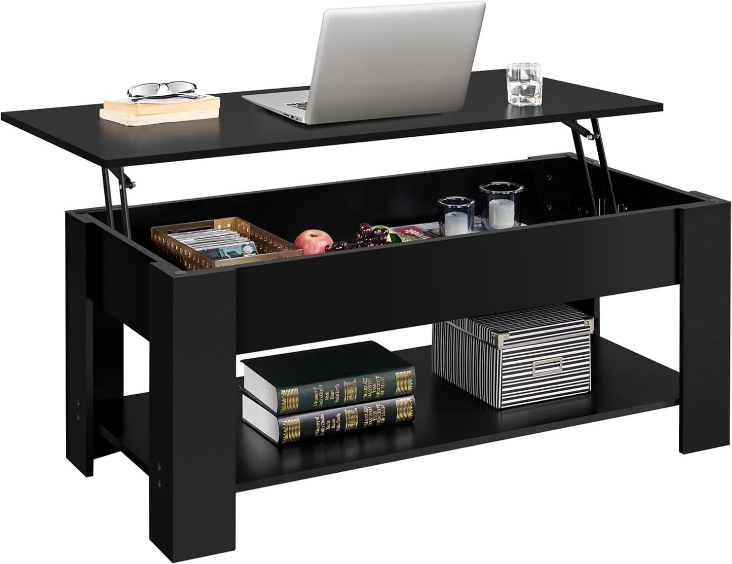Yaheetech Wooden Coffee Table, Lift Top Coffee Table with Large Hidden Storage Shelf, Lift Tabletop Dining Tables for Living Room, Home Small Space, 38.6in, Black