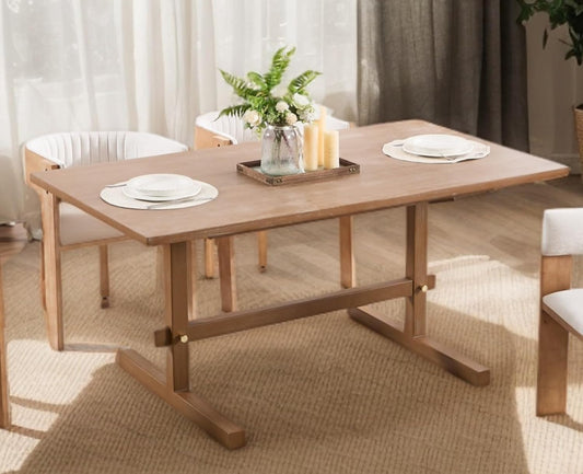 EALSON Farmhouse Solid Wood Dining Table for 4 to 6 People 63 Inch Rustic Large Rectangle Kitchen Table for Kitchen/Living Room/Dinner, Natural