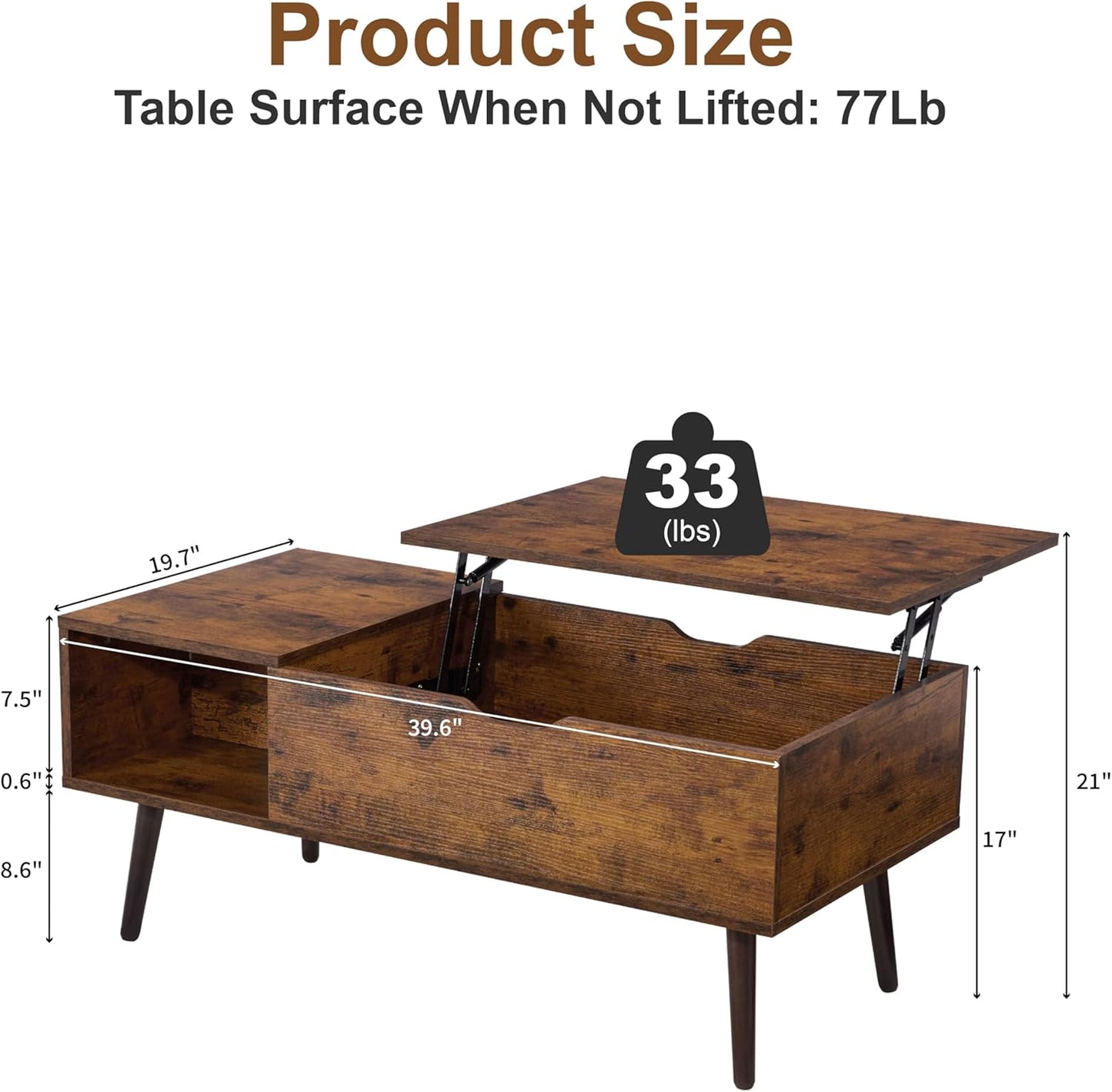 Softa Coffee Tables for Living Room, Wood Lift Top Coffee Table with Storage Shelf and Hidden Compartment, Dining Center Pop-up Table for Home, Office(Brown)