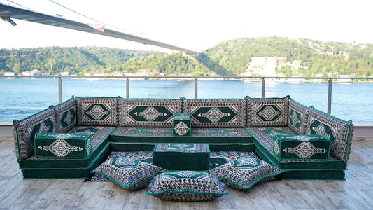 8'' Thickness Floor Cushions, Backrest Pillow, Arabic Floor Sofa Seating Set (U Sofa Full Set)