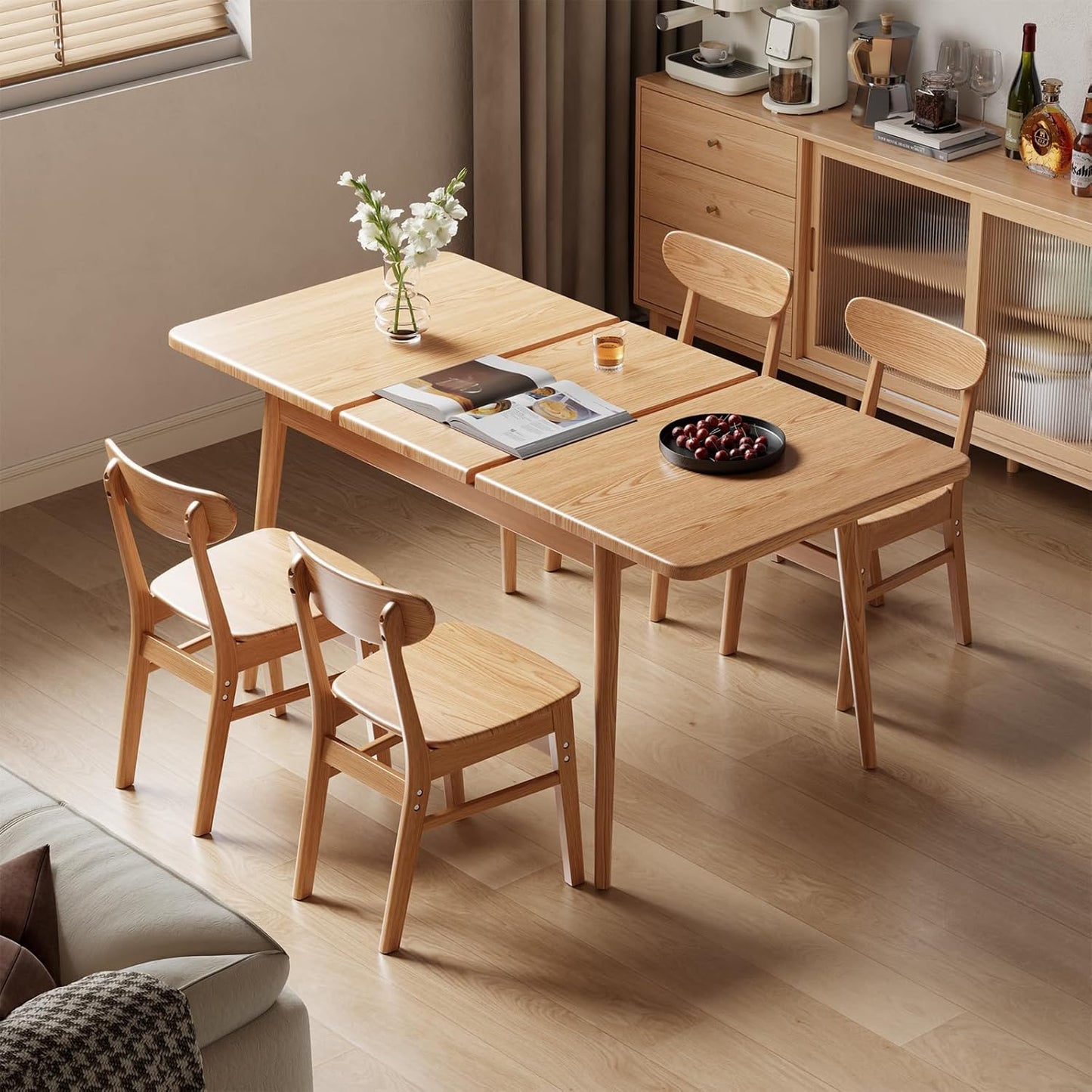 Solid Wood Extendable Dining Table for 4-8 People with Seamless Extension from 47.2 to 63 Inches, Easy Assembly, Expandable Tables for Small Spaces, Dining Room, Kitchen, Living Room, Walnut