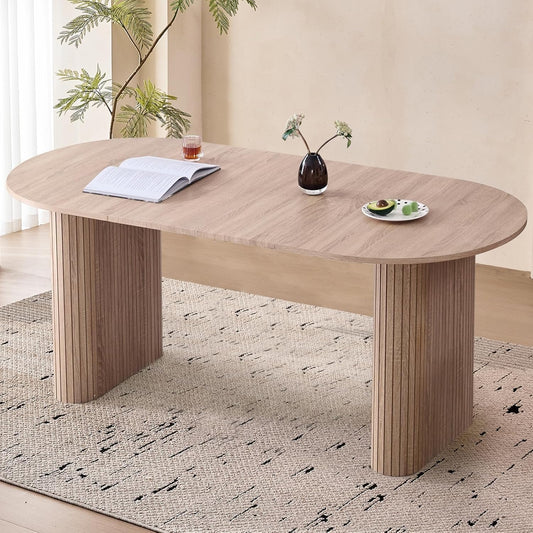 70.8" Oval Dining Table for 4 6 Person, Modern Farmhouse Kitchen Dinner Table for Breakfast Dining Receiption Room (Only Table), Natural