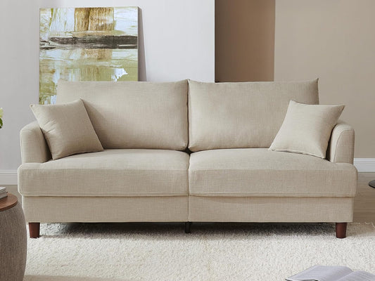 81" 3 Seater Couch, Includes 2 Matching Pillows, Sofa with Removable & Machine-Washable Covers, Spring-Loaded Cushions, Easy Assembly (Beige, 3 Seater)