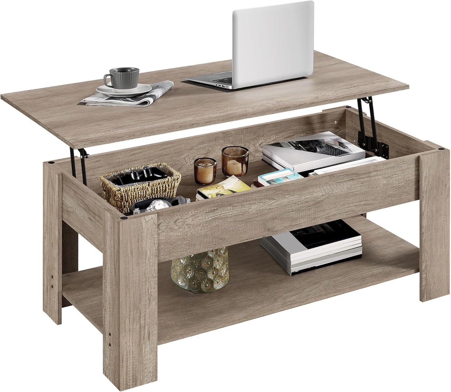 Yaheetech Wooden Coffee Table, Lift Top Coffee Table with Large Hidden Storage Shelf, Lift Tabletop Dining Tables for Living Room, Home Small Space, 38.6in, Black