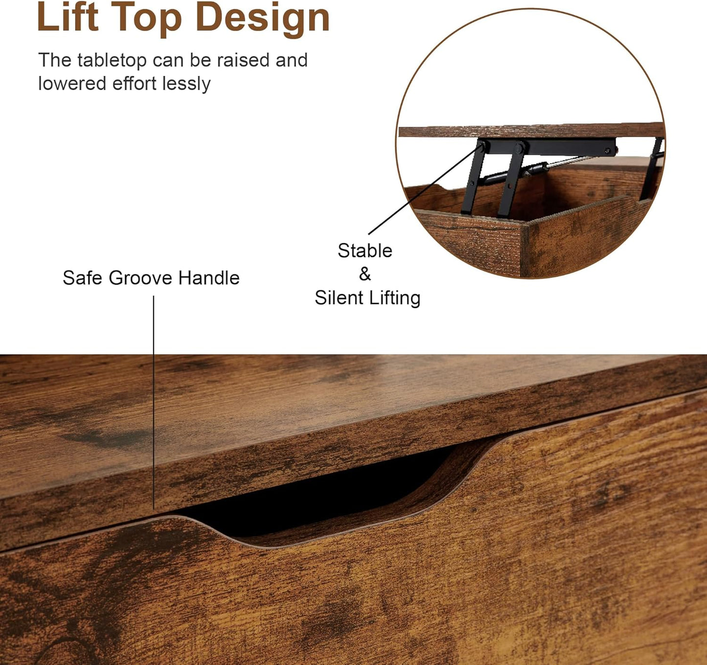 Softa Coffee Tables for Living Room, Wood Lift Top Coffee Table with Storage Shelf and Hidden Compartment, Dining Center Pop-up Table for Home, Office(Brown)