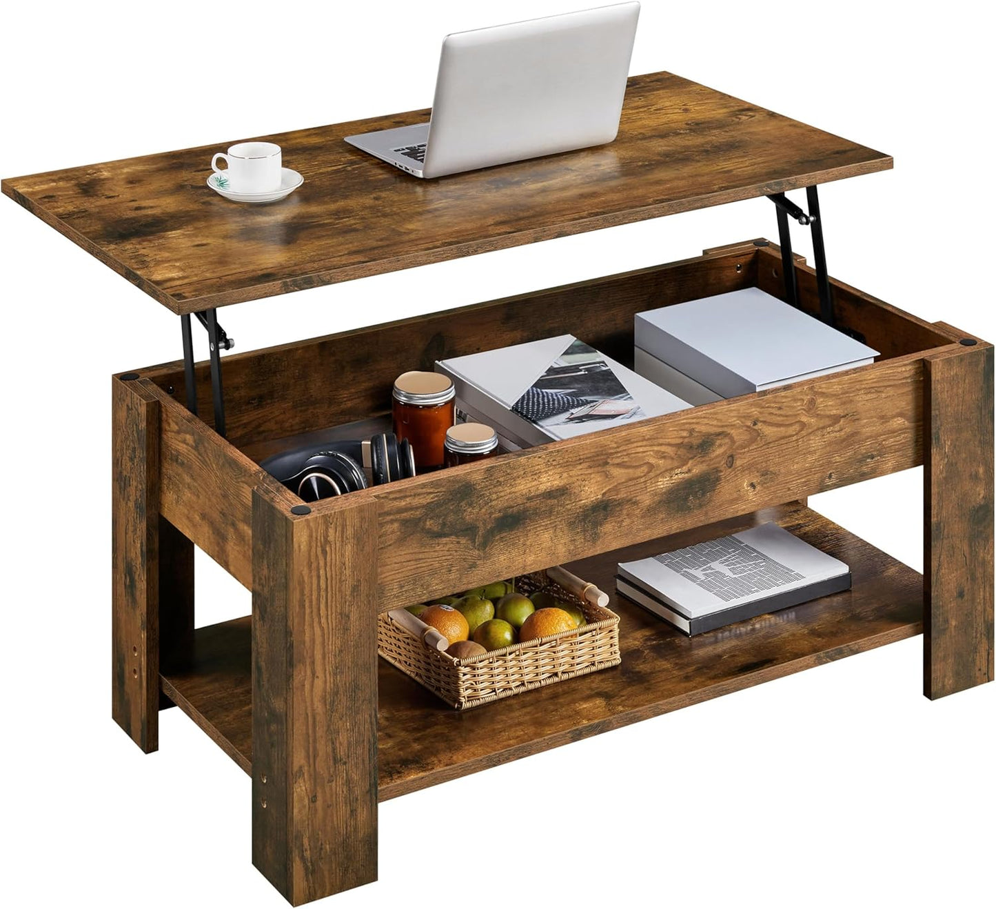 Yaheetech Wooden Coffee Table, Lift Top Coffee Table with Large Hidden Storage Shelf, Lift Tabletop Dining Tables for Living Room, Home Small Space, 38.6in, Black