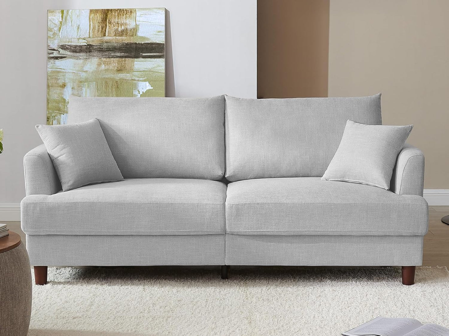 81" 3 Seater Couch, Includes 2 Matching Pillows, Sofa with Removable & Machine-Washable Covers, Spring-Loaded Cushions, Easy Assembly (Beige, 3 Seater)