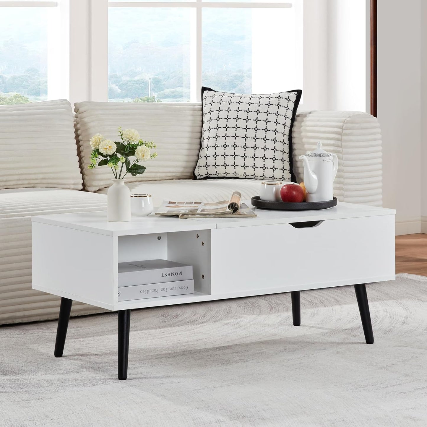 Softa Coffee Tables for Living Room, Wood Lift Top Coffee Table with Storage Shelf and Hidden Compartment, Dining Center Pop-up Table for Home, Office(Brown)