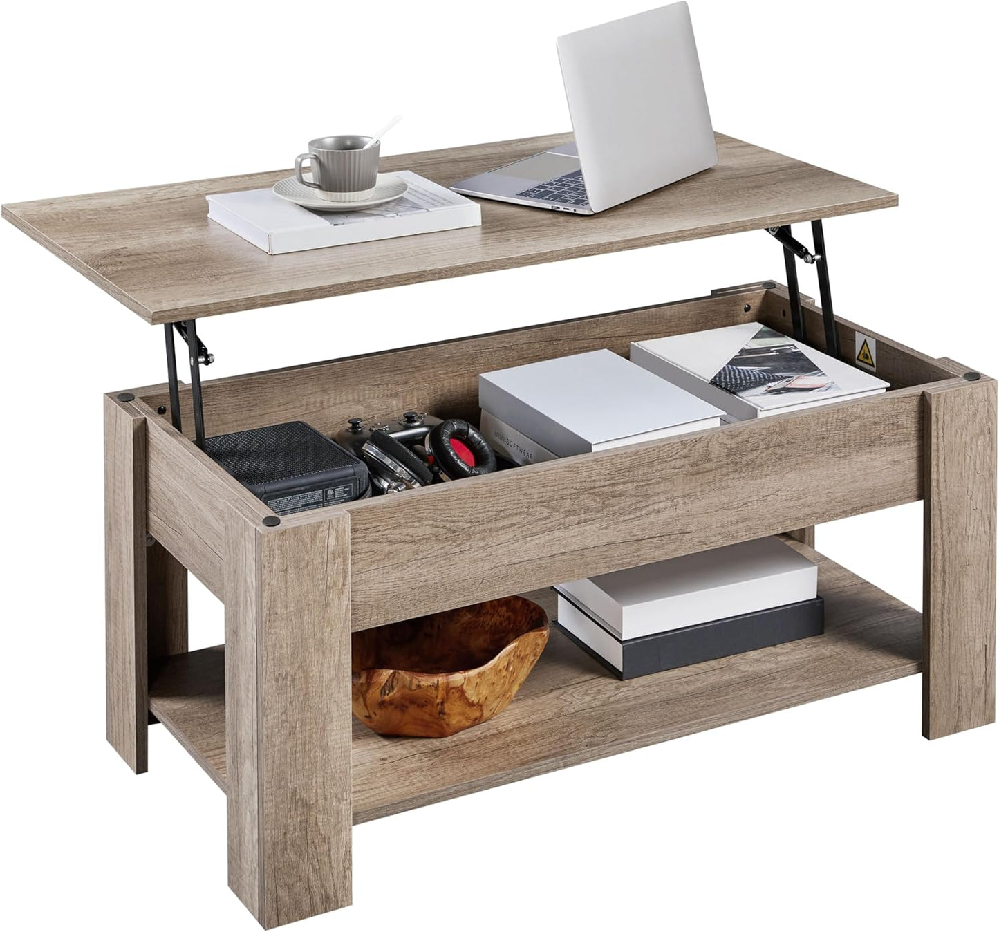 Yaheetech Wooden Coffee Table, Lift Top Coffee Table with Large Hidden Storage Shelf, Lift Tabletop Dining Tables for Living Room, Home Small Space, 38.6in, Black