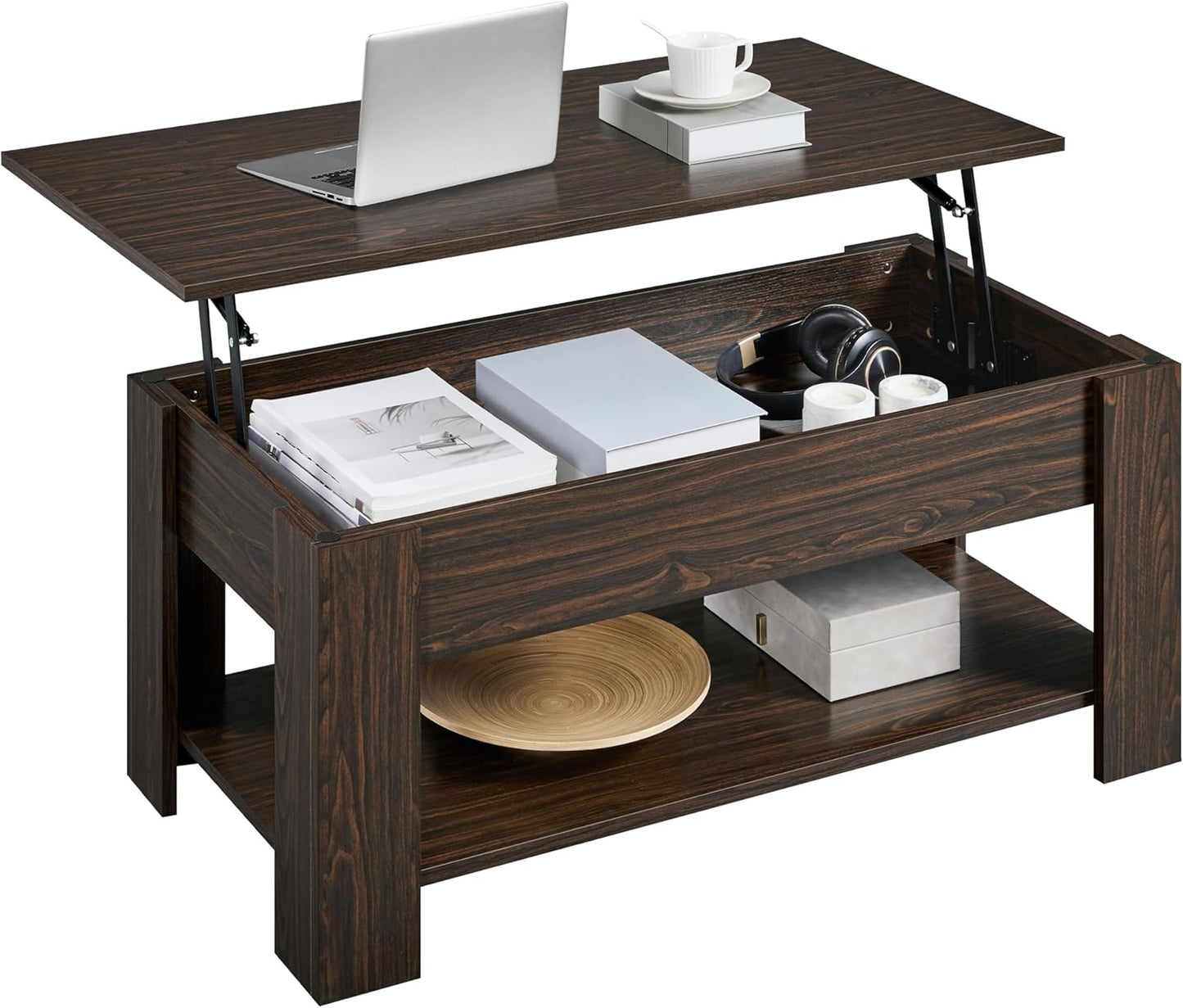 Yaheetech Wooden Coffee Table, Lift Top Coffee Table with Large Hidden Storage Shelf, Lift Tabletop Dining Tables for Living Room, Home Small Space, 38.6in, Black