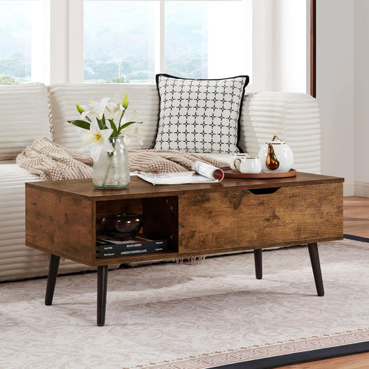 Softa Coffee Tables for Living Room, Wood Lift Top Coffee Table with Storage Shelf and Hidden Compartment, Dining Center Pop-up Table for Home, Office(Brown)