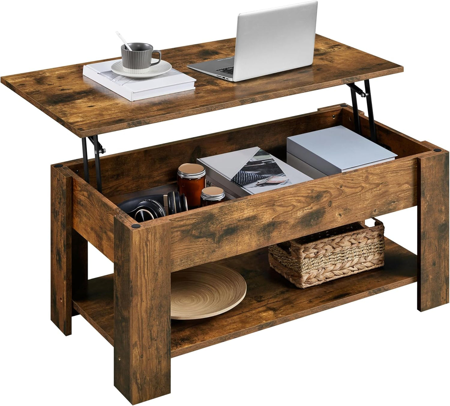 Yaheetech Wooden Coffee Table, Lift Top Coffee Table with Large Hidden Storage Shelf, Lift Tabletop Dining Tables for Living Room, Home Small Space, 38.6in, Black