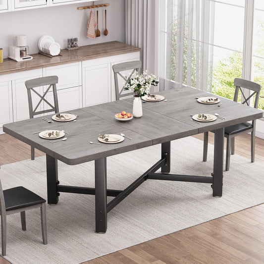 Dining Table for 4-6, 62“Extendable Kitchen Dining Room Table, Space Saving Rectangle Large Expandable Wood Dinner Furniture for Small Space (Grey)